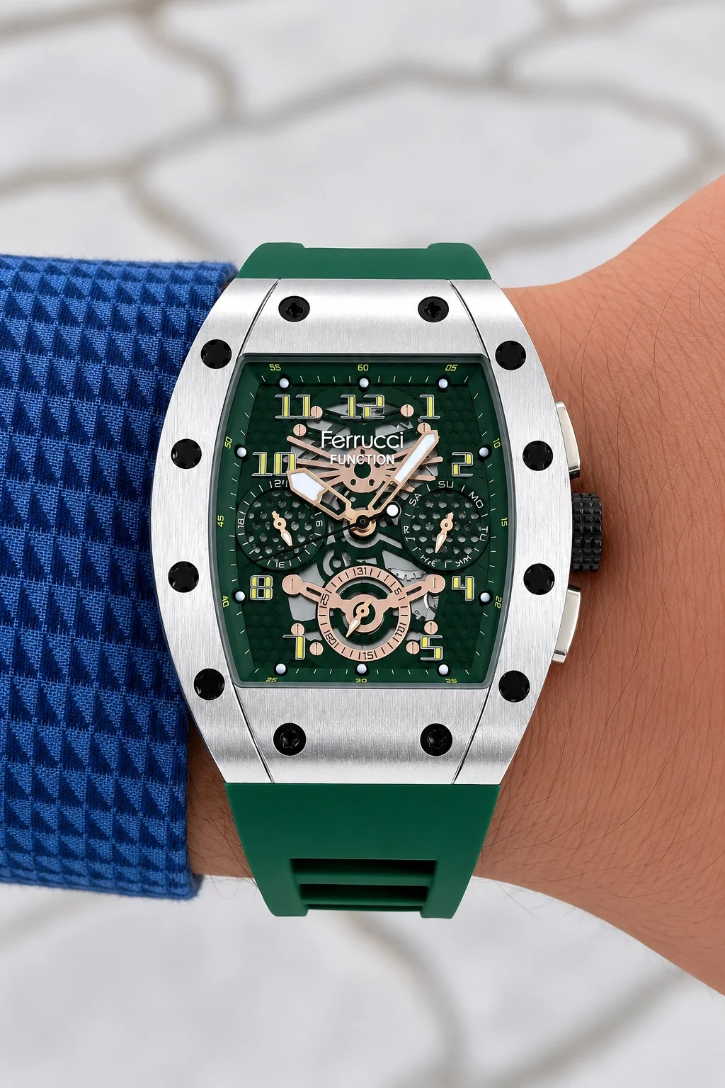 Ferrucci Yeşil Renk Silikon Kordon FCF.03258FS.05 Function Erkek Kol Saati+Bileklik zmfer156