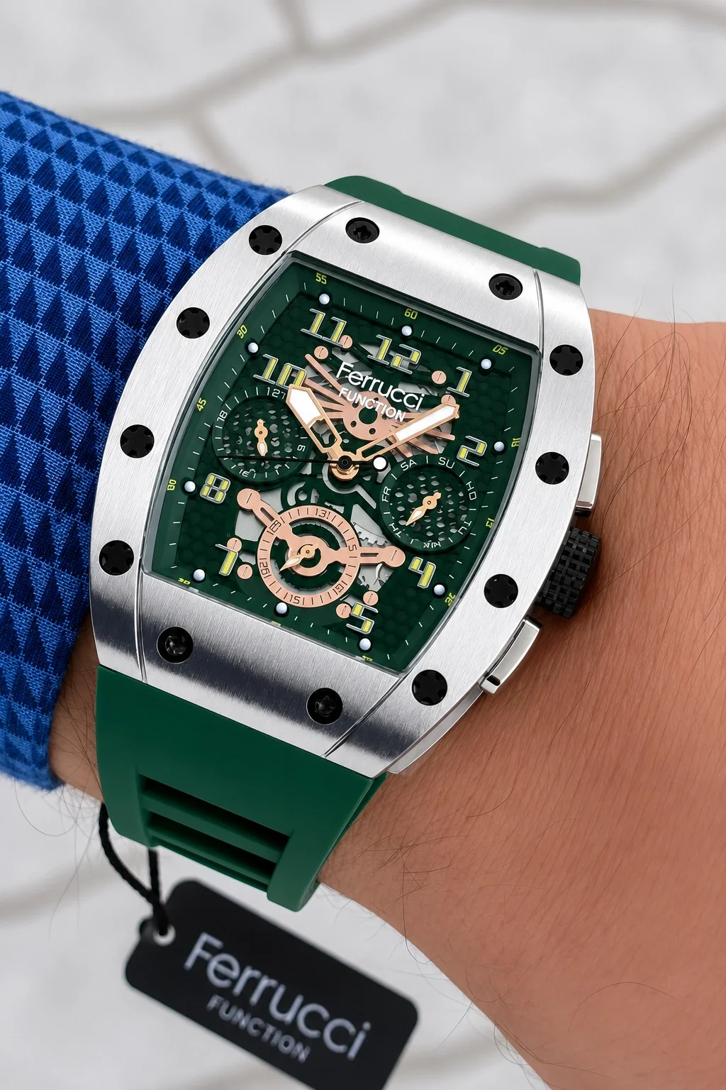 Ferrucci Yeşil Renk Silikon Kordon FCF.03258FS.05 Function Erkek Kol Saati+Bileklik zmfer156