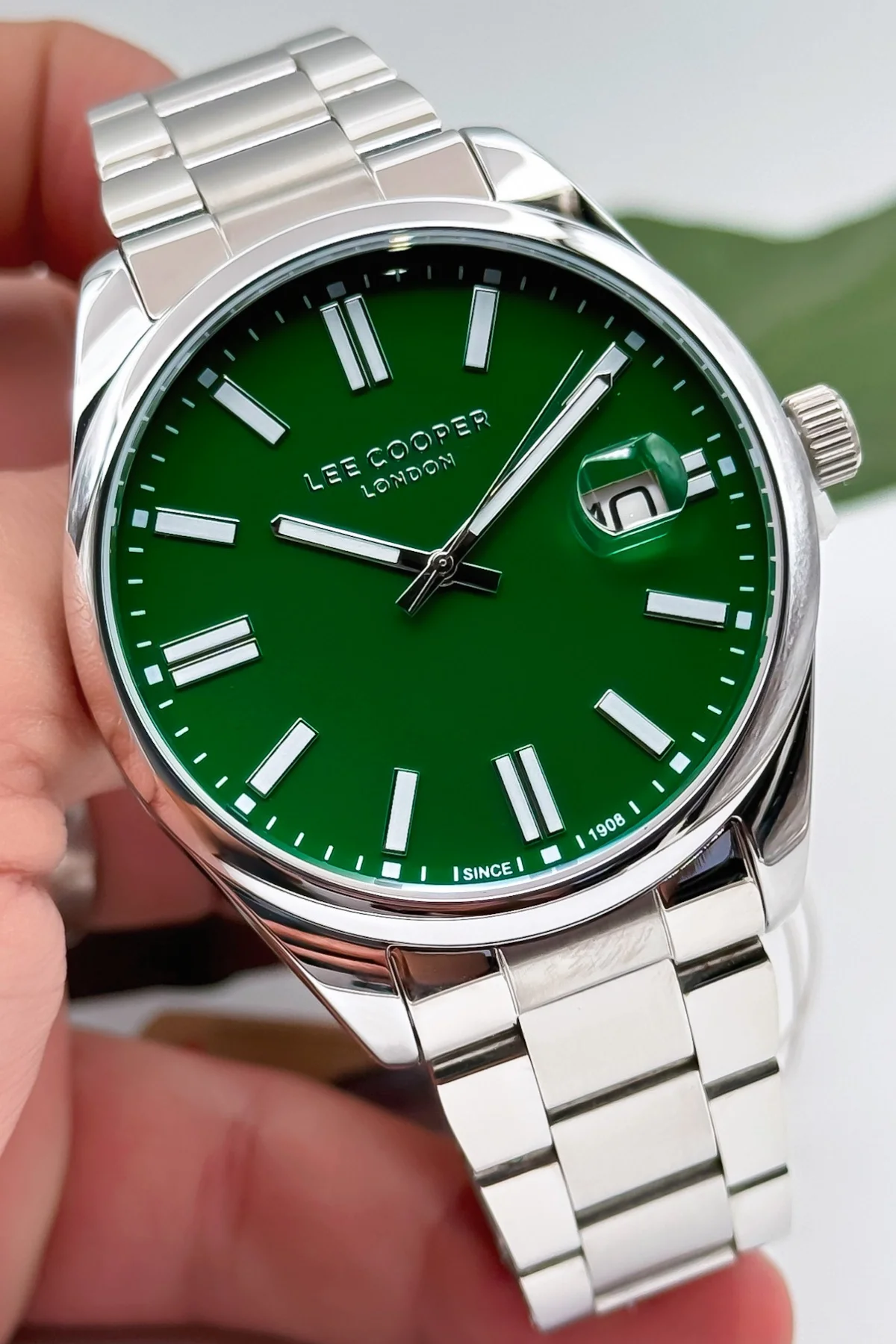 Lee Cooper LC07565.370 Gümüş Renk Çelik Kordon Erkek Kol Saati 3ATM+Bileklik GÜMÜŞ-YEŞİL ZMLC017