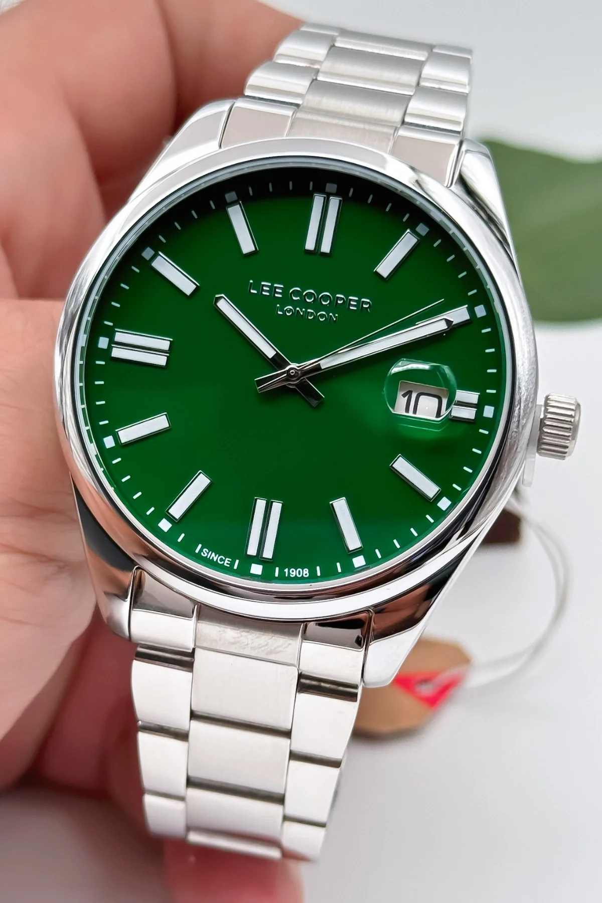 Lee Cooper LC07565.370 Gümüş Renk Çelik Kordon Erkek Kol Saati 3ATM+Bileklik GÜMÜŞ-YEŞİL ZMLC017