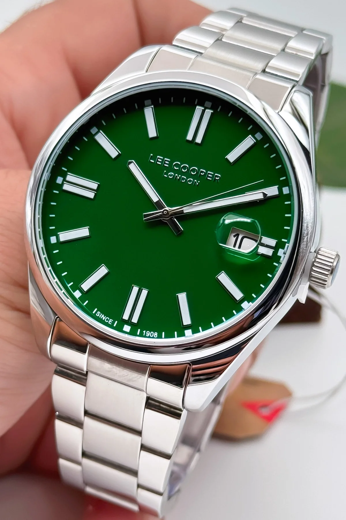 Lee Cooper LC07565.370 Gümüş Renk Çelik Kordon Erkek Kol Saati 3ATM+Bileklik GÜMÜŞ-YEŞİL ZMLC017