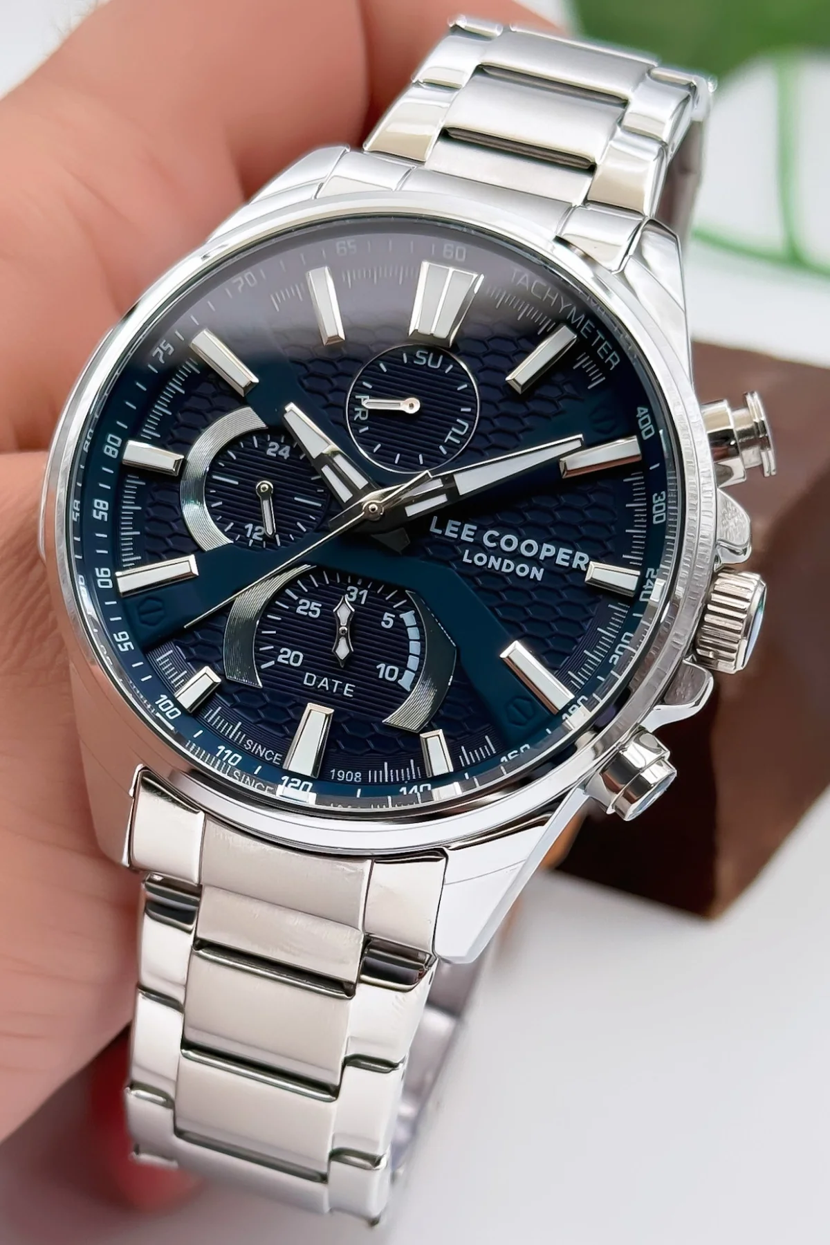 Lee Cooper LC07801.390 Gümüş Renk Çelik Kordon Erkek Kol Saati 3ATM+Bileklik Gümüş-Mavi ZMLC017