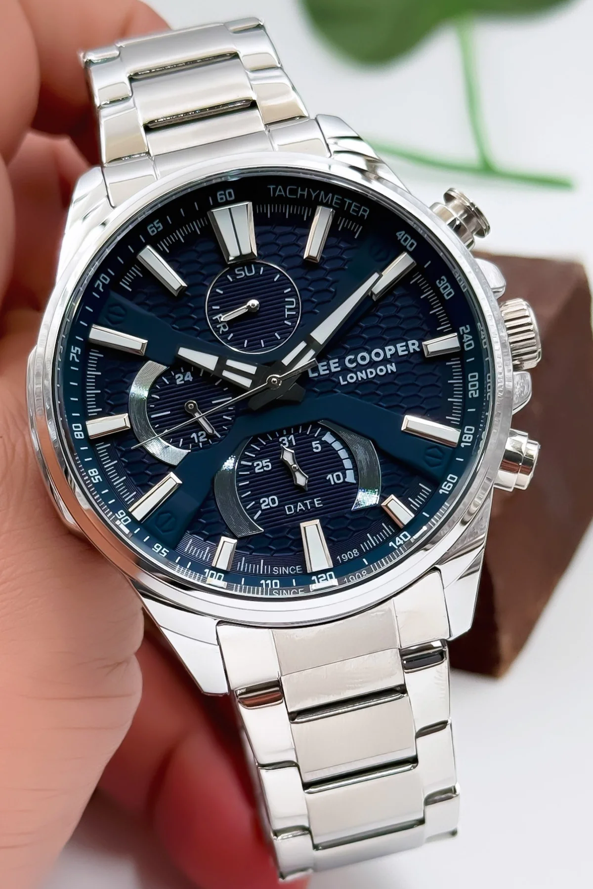 Lee Cooper LC07801.390 Gümüş Renk Çelik Kordon Erkek Kol Saati 3ATM+Bileklik Gümüş-Mavi ZMLC017