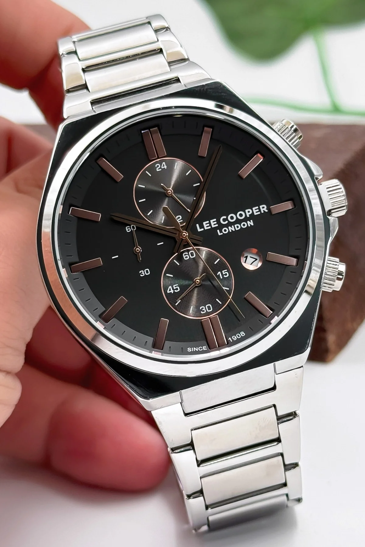 Lee Cooper LC07835.360 Gümüş Çelik Kordon & Çelik Kasa Erkek Kol Saati 3ATM+Bileklik Füme-Gümüş ZMLC014