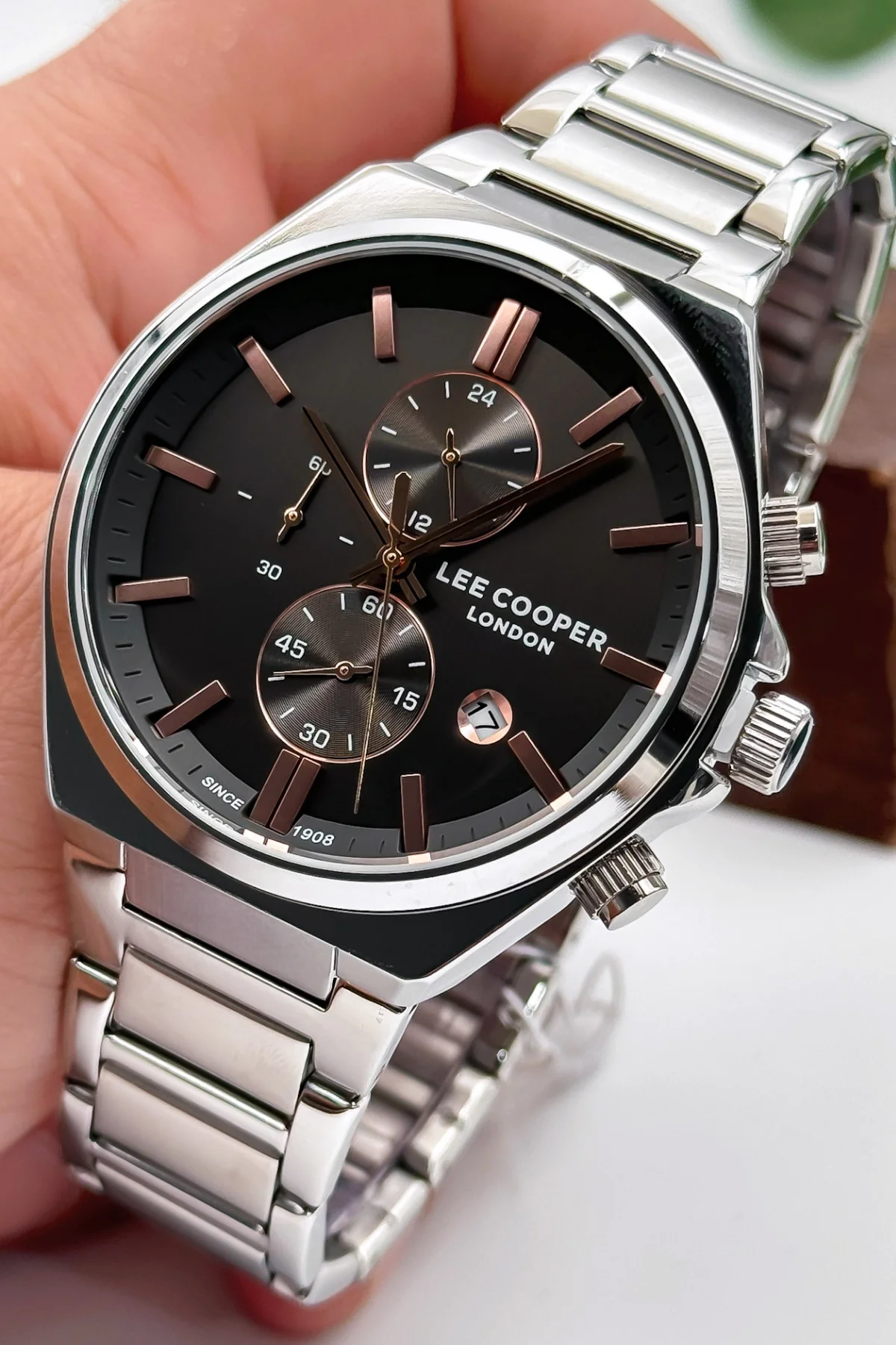 Lee Cooper LC07835.360 Gümüş Çelik Kordon & Çelik Kasa Erkek Kol Saati 3ATM+Bileklik Füme-Gümüş ZMLC014