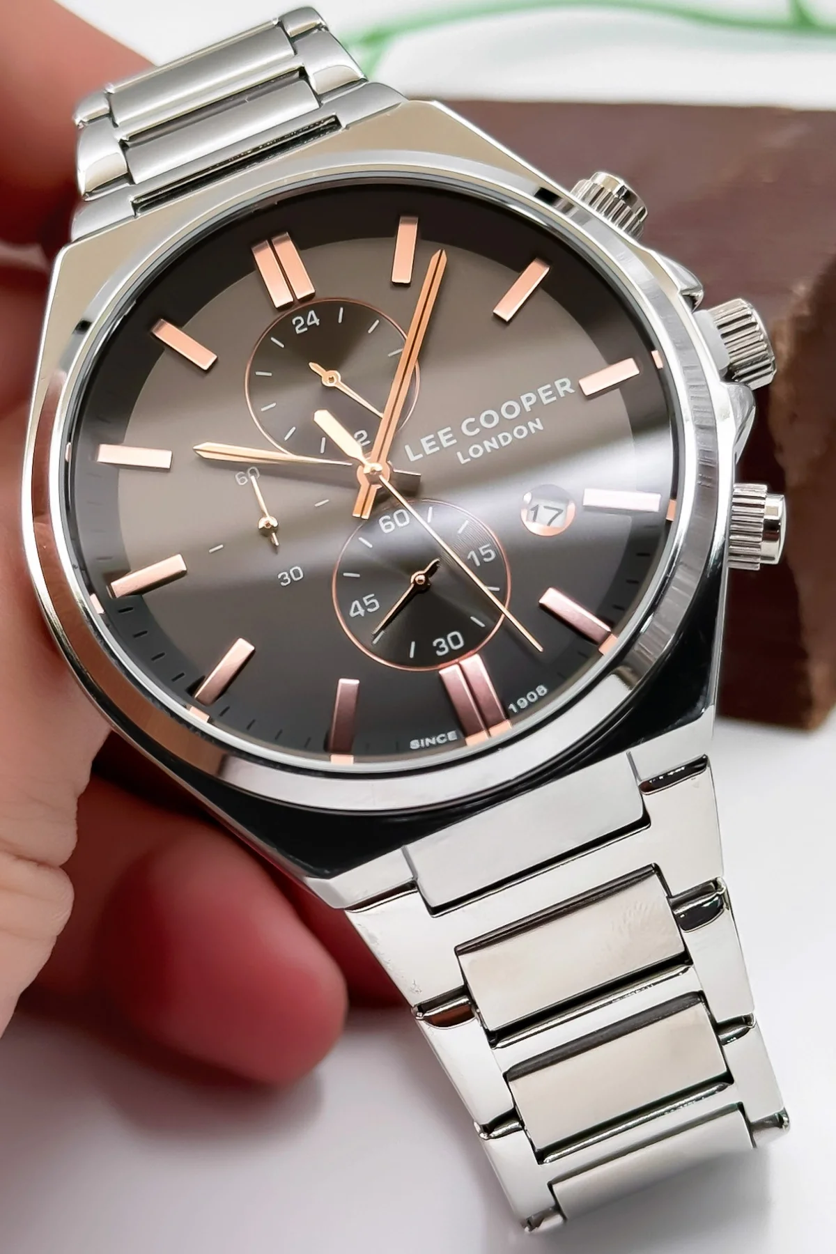 Lee Cooper LC07835.360 Gümüş Çelik Kordon & Çelik Kasa Erkek Kol Saati 3ATM+Bileklik Füme-Gümüş ZMLC014