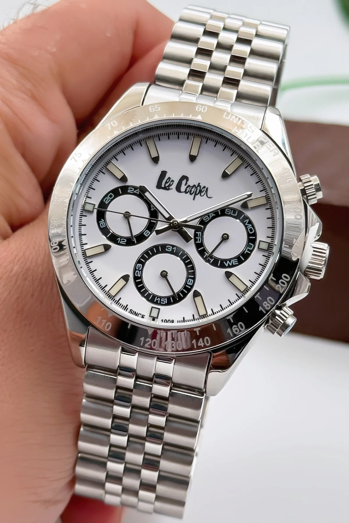 Lee Cooper LC07963.330 Gümüş Renk Çelik Kordon Erkek Kol Saati 3ATM+Bileklik Gümüş-Beyaz ZMLC016