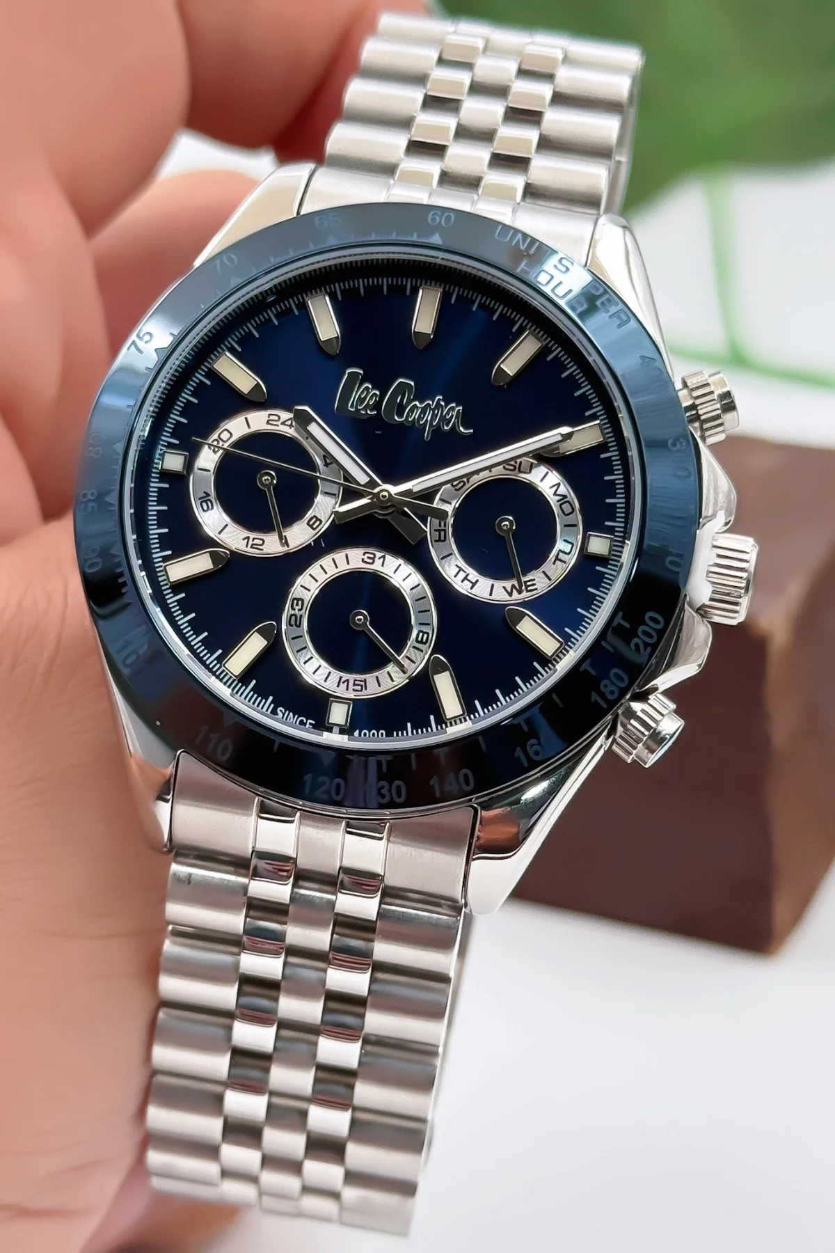 Lee Cooper LC07963.390 Gümüş Renk Çelik Kordon Erkek Kol Saati 3ATM+Bileklik Gümüş-Mavi ZMLC016