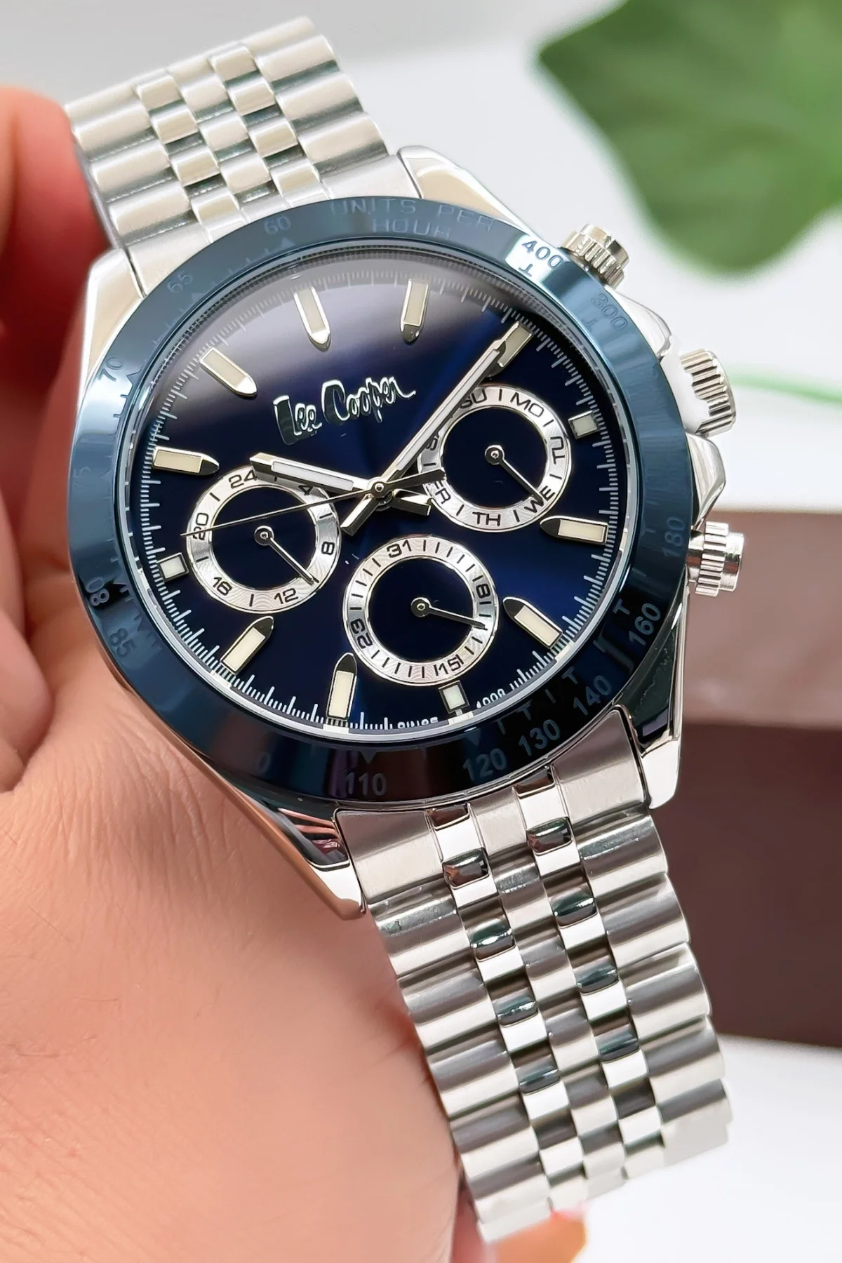 Lee Cooper LC07963.390 Gümüş Renk Çelik Kordon Erkek Kol Saati 3ATM+Bileklik Gümüş-Mavi ZMLC016