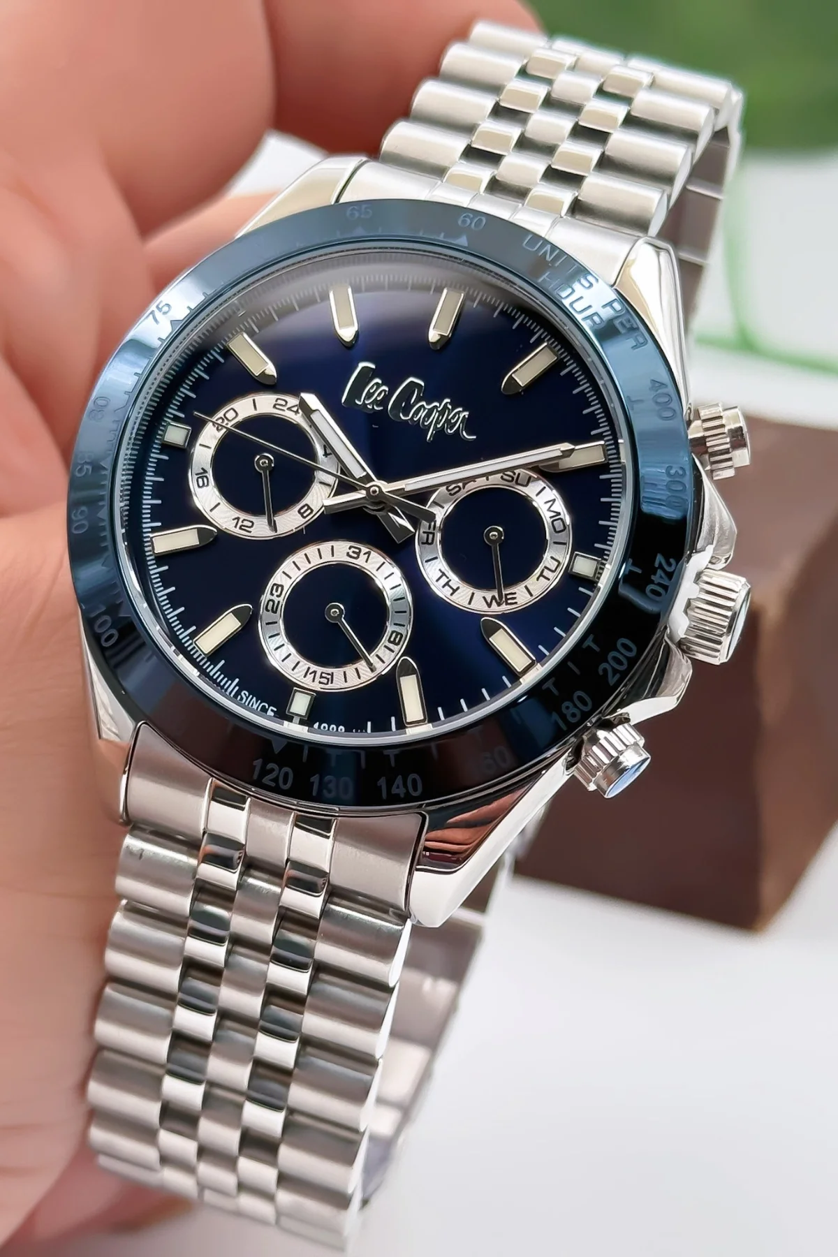 Lee Cooper LC07963.390 Gümüş Renk Çelik Kordon Erkek Kol Saati 3ATM+Bileklik Gümüş-Mavi ZMLC016