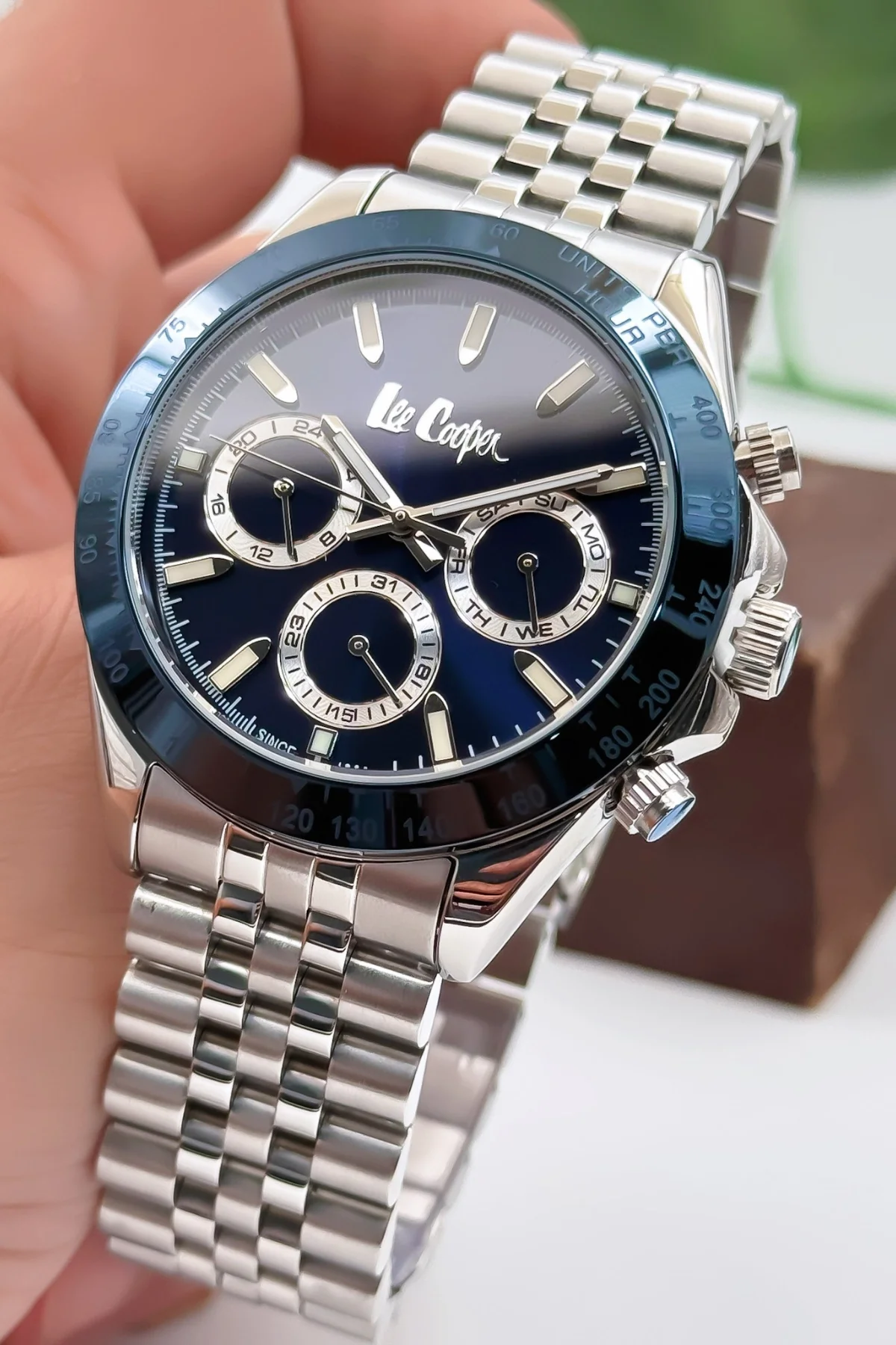 Lee Cooper LC07963.390 Gümüş Renk Çelik Kordon Erkek Kol Saati 3ATM+Bileklik Gümüş-Mavi ZMLC016