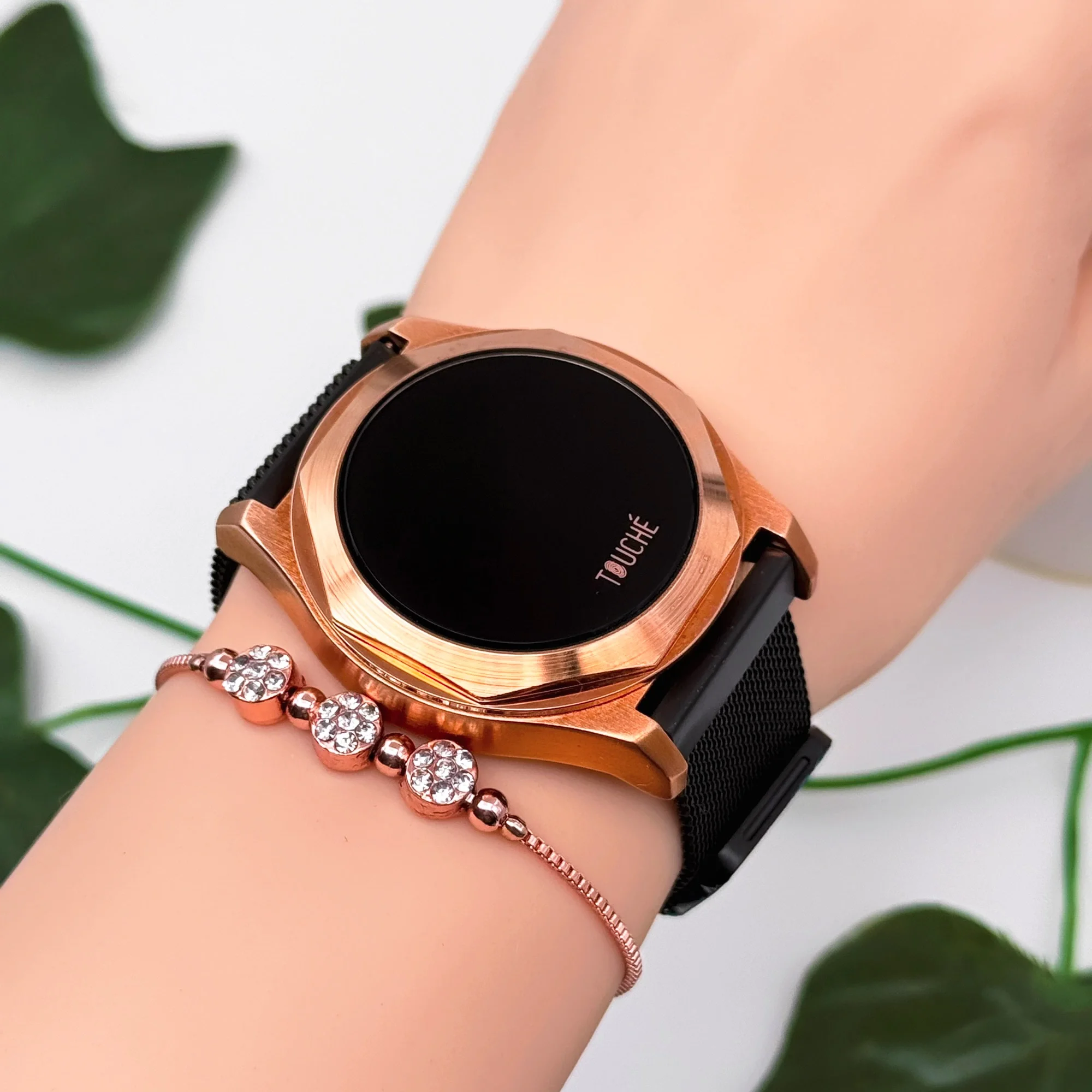Touche Dokunmatik Unisex Kol Saati Dokunmatik Ekran 3 Atm Su Geçirmez Siyah-Rose zmtc003