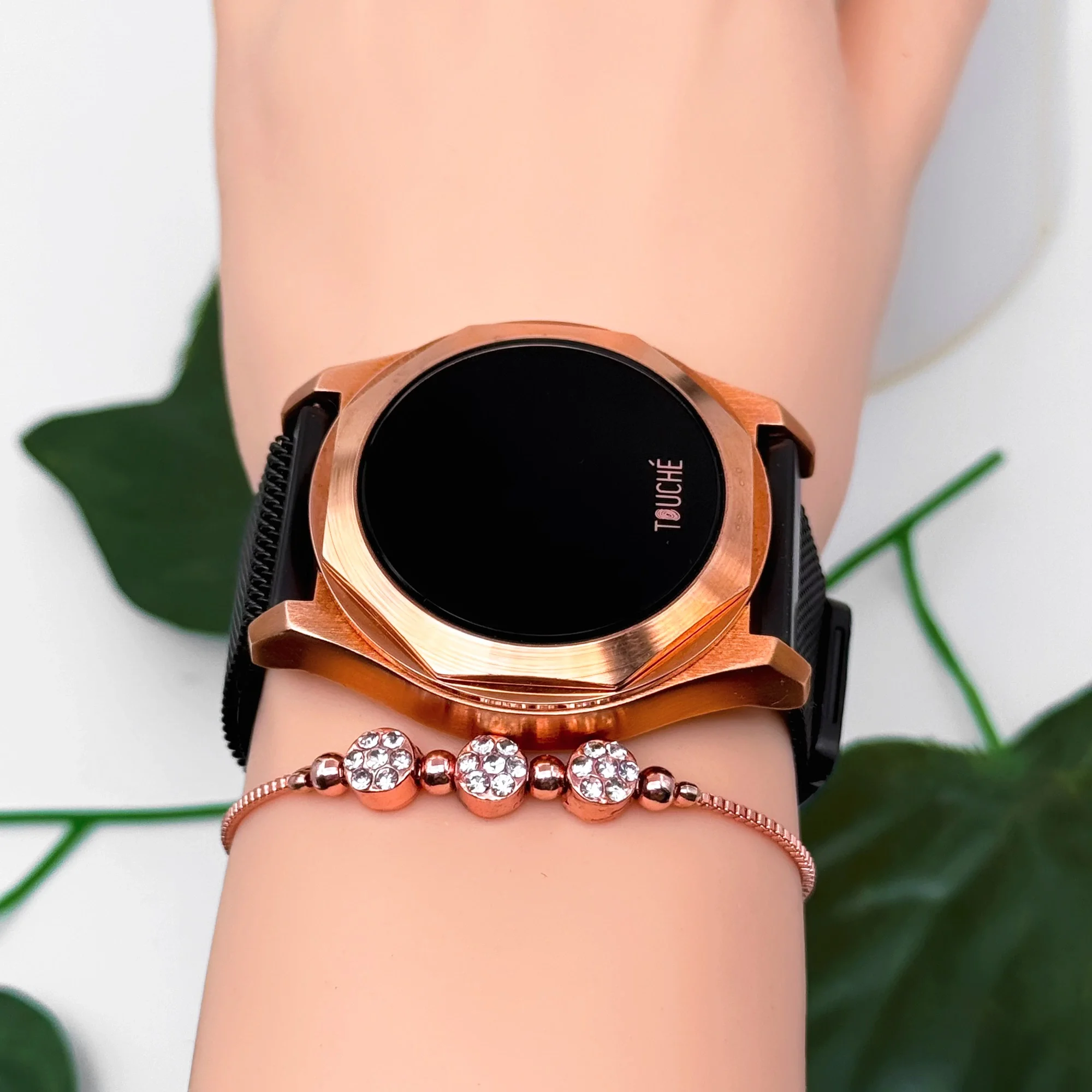 Touche Dokunmatik Unisex Kol Saati Dokunmatik Ekran 3 Atm Su Geçirmez Siyah-Rose zmtc003