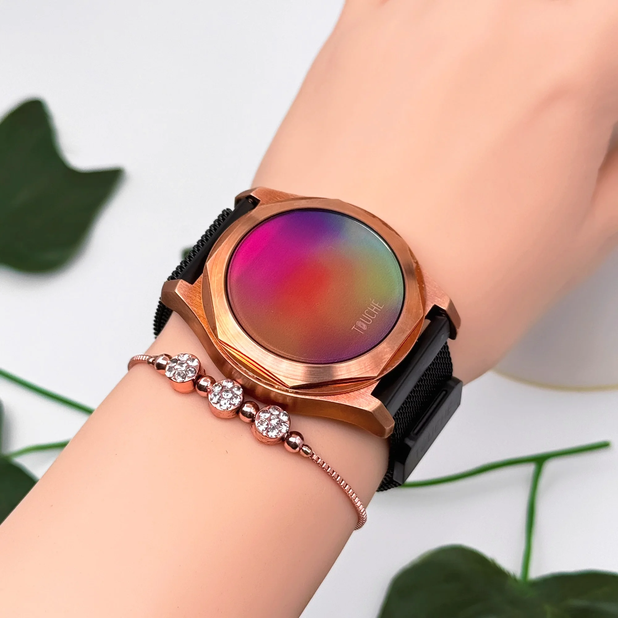 Touche Dokunmatik Unisex Kol Saati Dokunmatik Ekran 3 Atm Su Geçirmez Siyah-Rose zmtc004