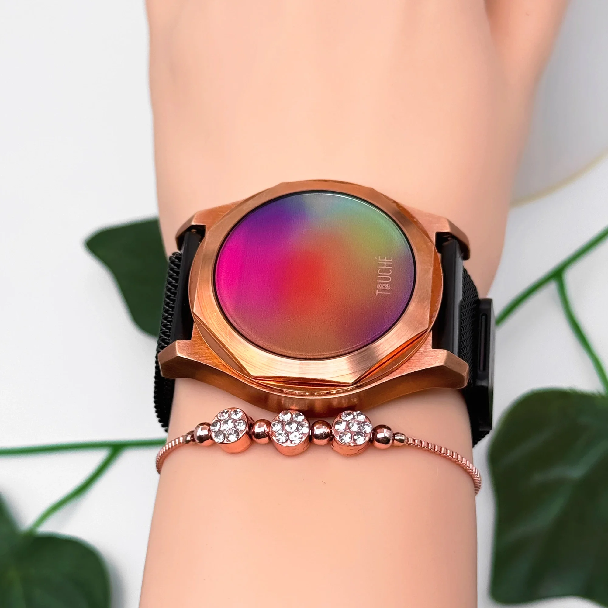 Touche Dokunmatik Unisex Kol Saati Dokunmatik Ekran 3 Atm Su Geçirmez Siyah-Rose zmtc004
