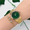 Ferrucci Çelik Kordon Çelik Kasa Kadın Kol Saati, 3 ATM Su Geçirmez Gold-Yeşil zmfer177