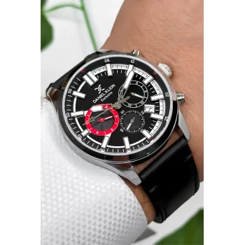 Daniel Klein Exclusive Siyah Deri Kordon Gümüş Çelik Kasa Erkek Kol Saati+Bileklik zmdk1171
