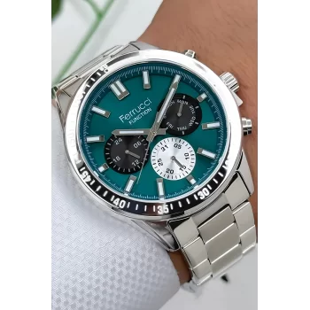 Ferrucci Function Erkek Kol Saati - Gümüş Renk Kasa ve Çelik Kordon, Yeşil Kadran ZMFer063