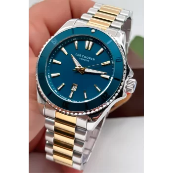 Lee Cooper LC07841.270 Gold-Gümüş Renk Çelik Kordon Erkek Kol Saati 3ATM+Bileklik Gold-Gümüş ZMLC018