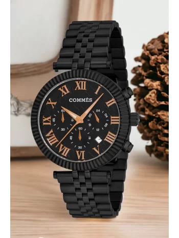 Commes Siyah Renk Crono Çelik Kordon Erkek Kol Saati Full Fonksiyon+Bileklik zmcms036