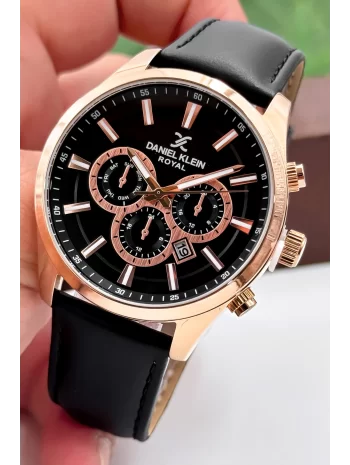 Daniel Klein Siyah Deri Kordon Rose Renk Çelik Kasa Takvimli Erkek Kol Saati Bileklik Hediyeli zmdk1170
