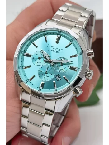 Ferrucci Function Erkek Kol Saati Gümüş-Mavi Renk Çelik Kordon&Kasa 3 ATM Suya Dayanıklılık zmfer041