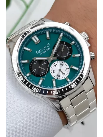 Ferrucci Function Erkek Kol Saati - Gümüş Renk Kasa ve Çelik Kordon, Yeşil Kadran ZMFer063