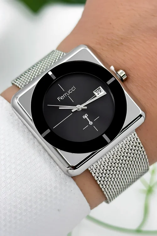 Ferrucci Takvimli Erkek Kol Saati Çelik Kasa & Çelik Kordon Gümüş-Siyah zmfer183
