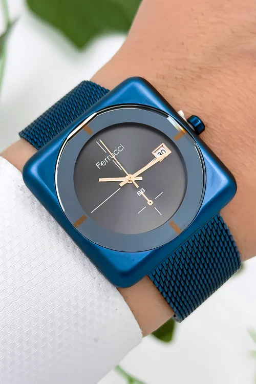 Ferrucci Takvimli Erkek Kol Saati Çelik Kasa & Çelik Kordon Mavi zmfer183
