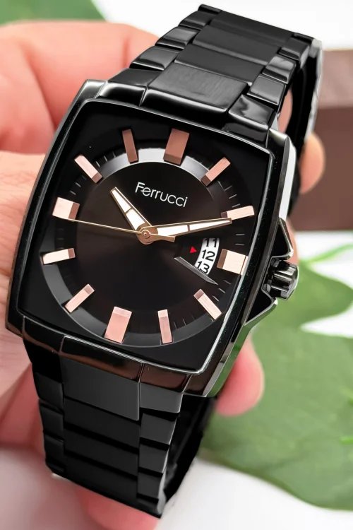 Ferrucci Takvimli Erkek Kol Saati Çelik Kasa & Çelik Kordon Siyah zmfer184