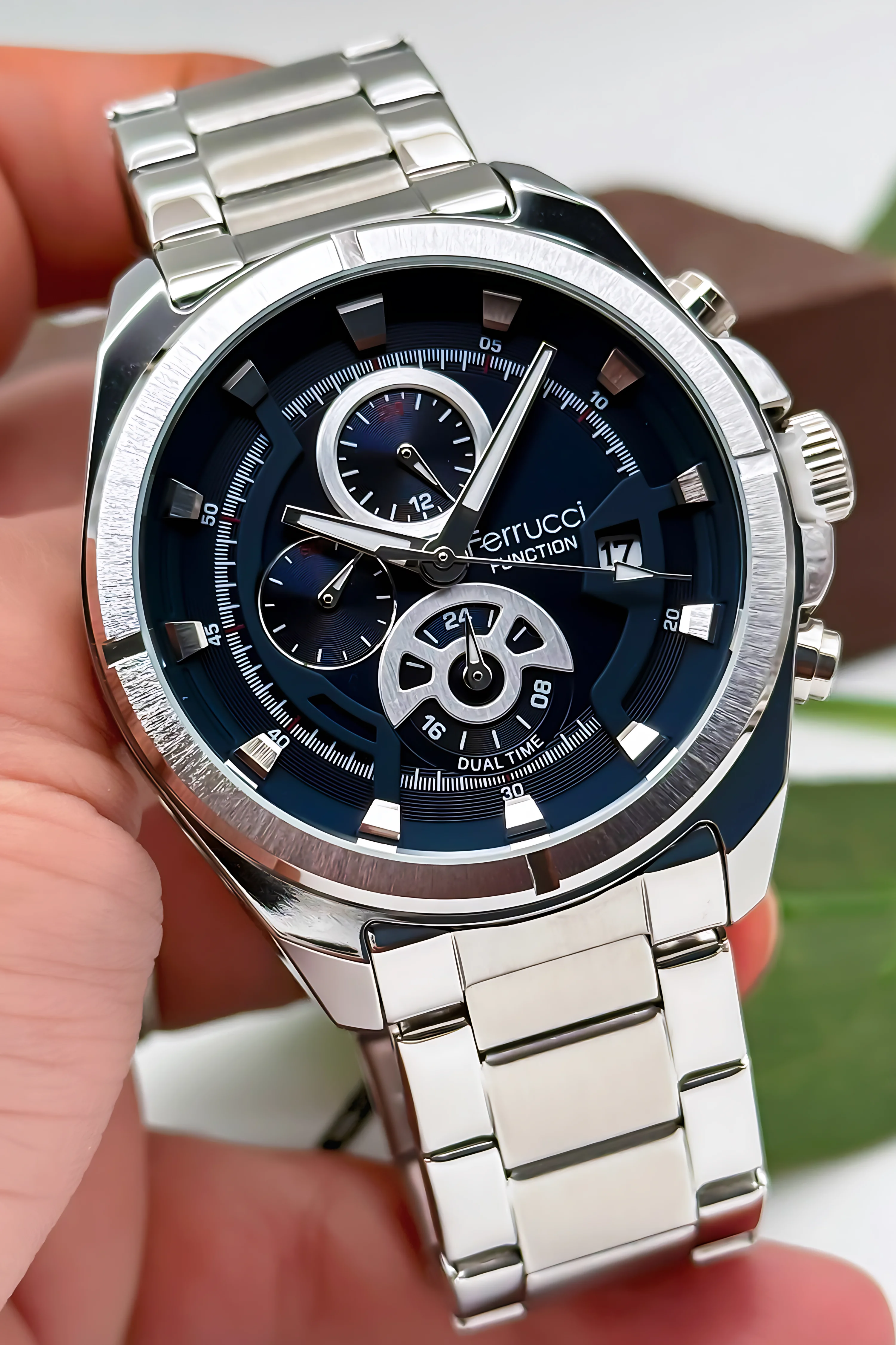 Ferrucci Function Erkek Kol Saati Çelik Kasa & Çelik Kordon Gümüş-Mavi zmfer185