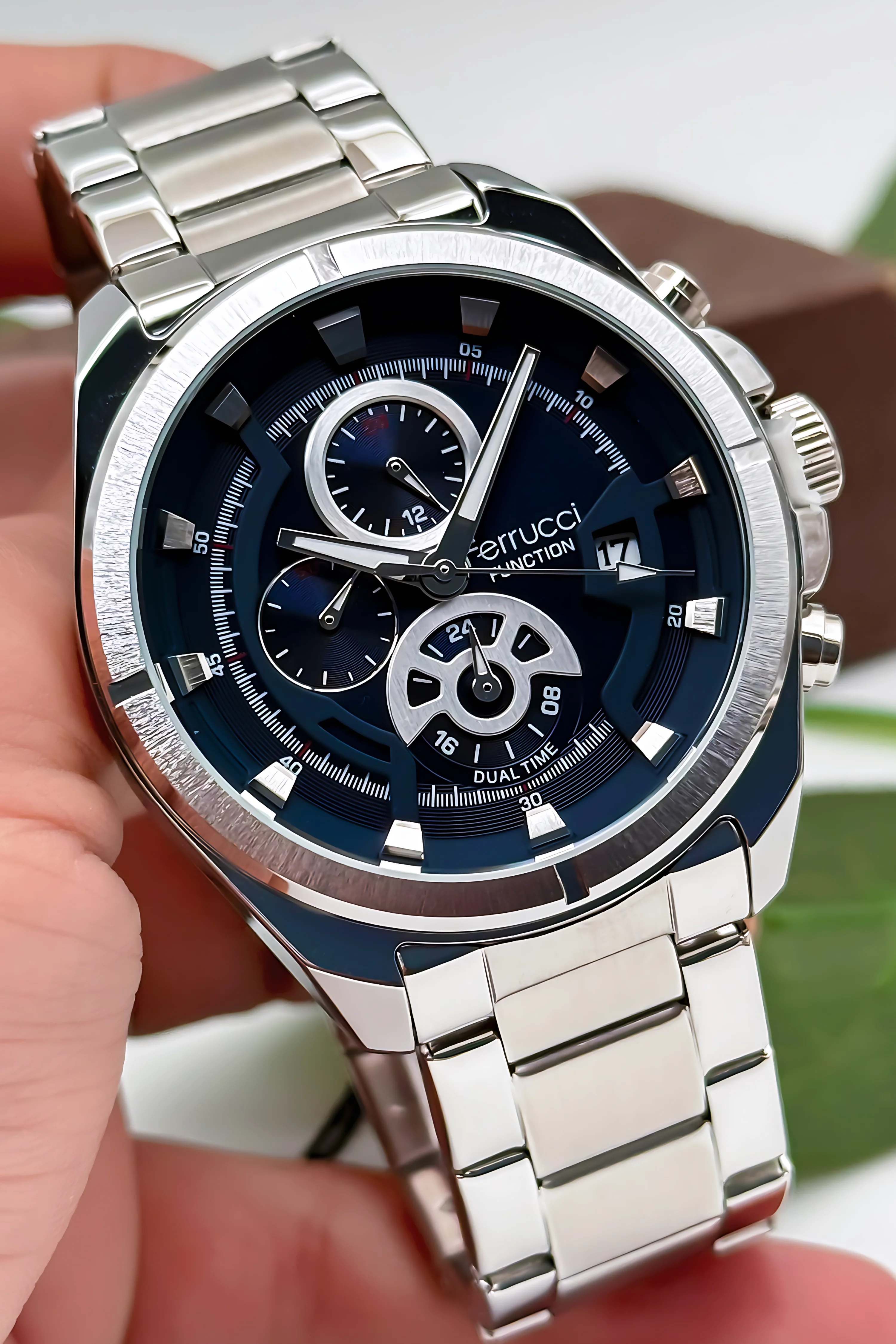 Ferrucci Function Erkek Kol Saati Çelik Kasa & Çelik Kordon Gümüş-Mavi zmfer185