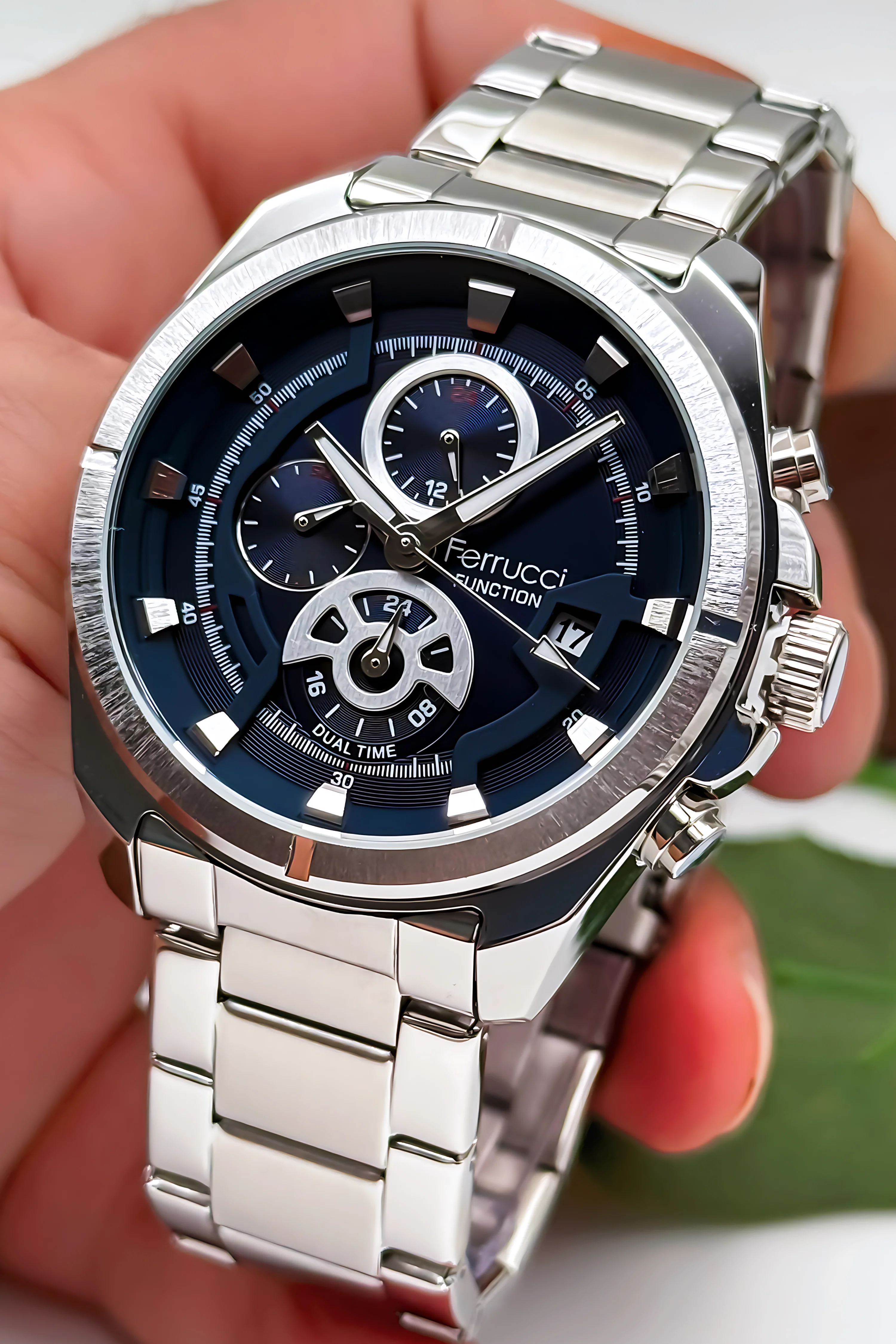 Ferrucci Function Erkek Kol Saati Çelik Kasa & Çelik Kordon Gümüş-Mavi zmfer185