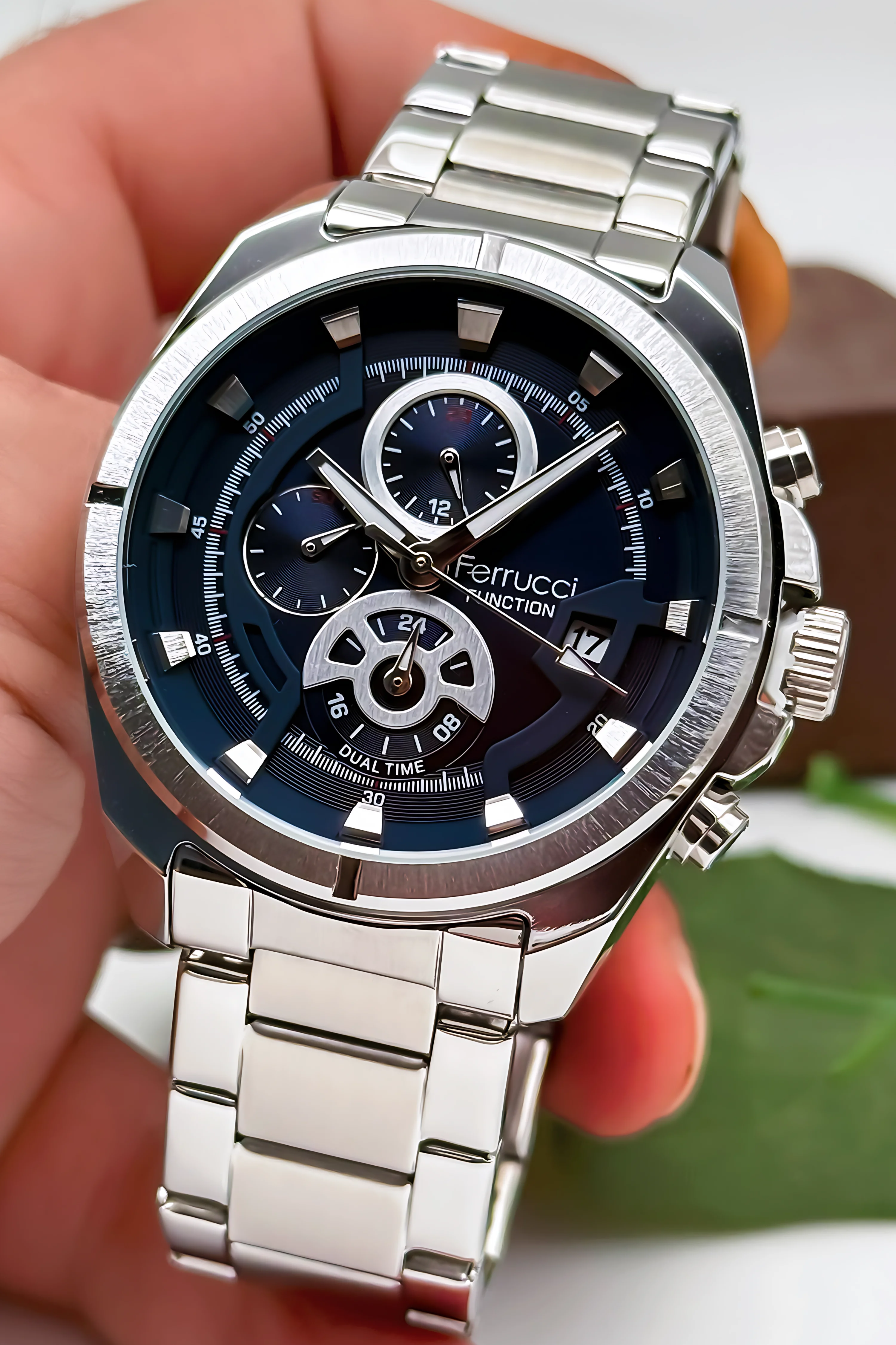 Ferrucci Function Erkek Kol Saati Çelik Kasa & Çelik Kordon Gümüş-Mavi zmfer185