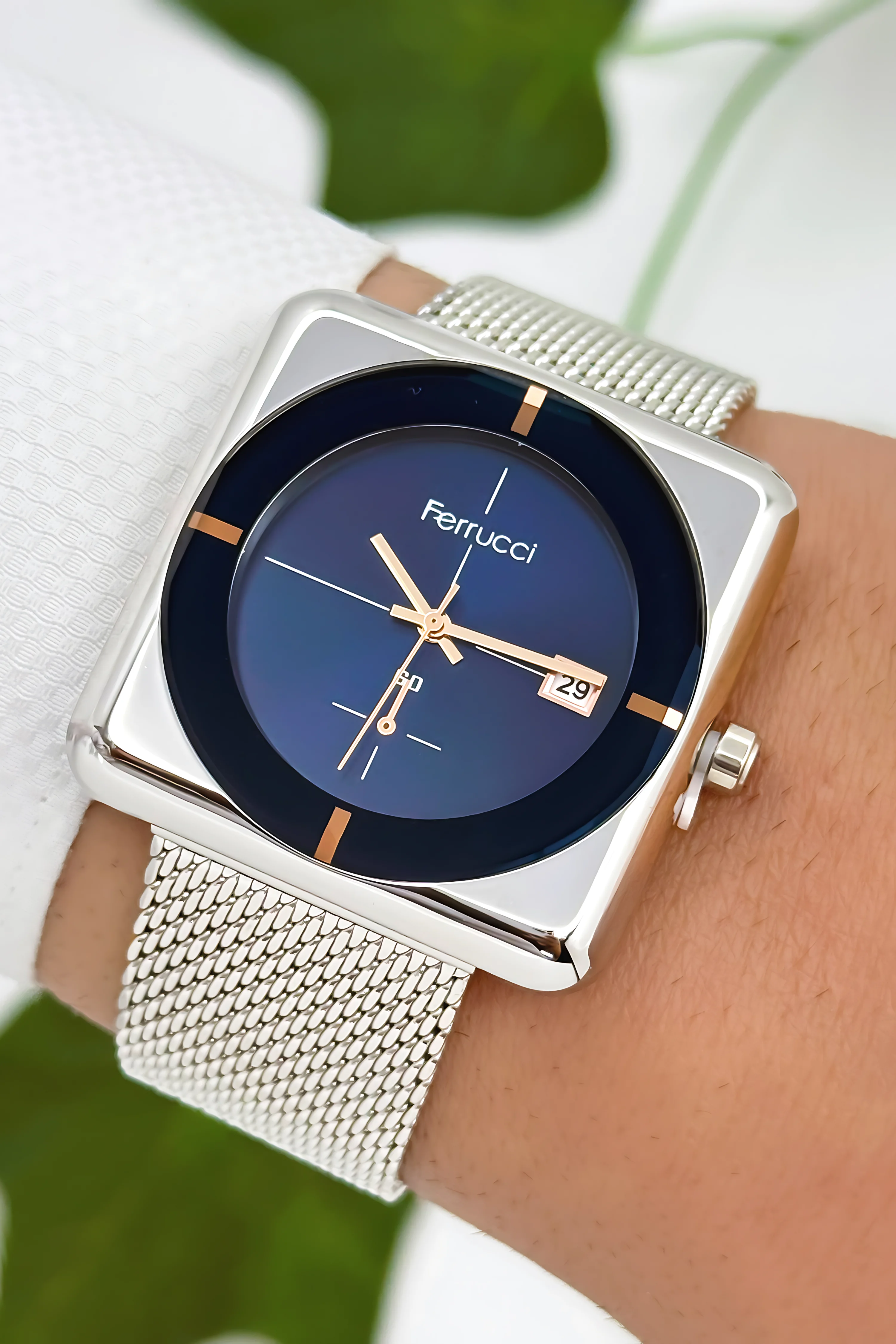 Ferrucci Takvimli Erkek Kol Saati Çelik Kasa & Çelik Kordon Gümüş-Mavi zmfer183