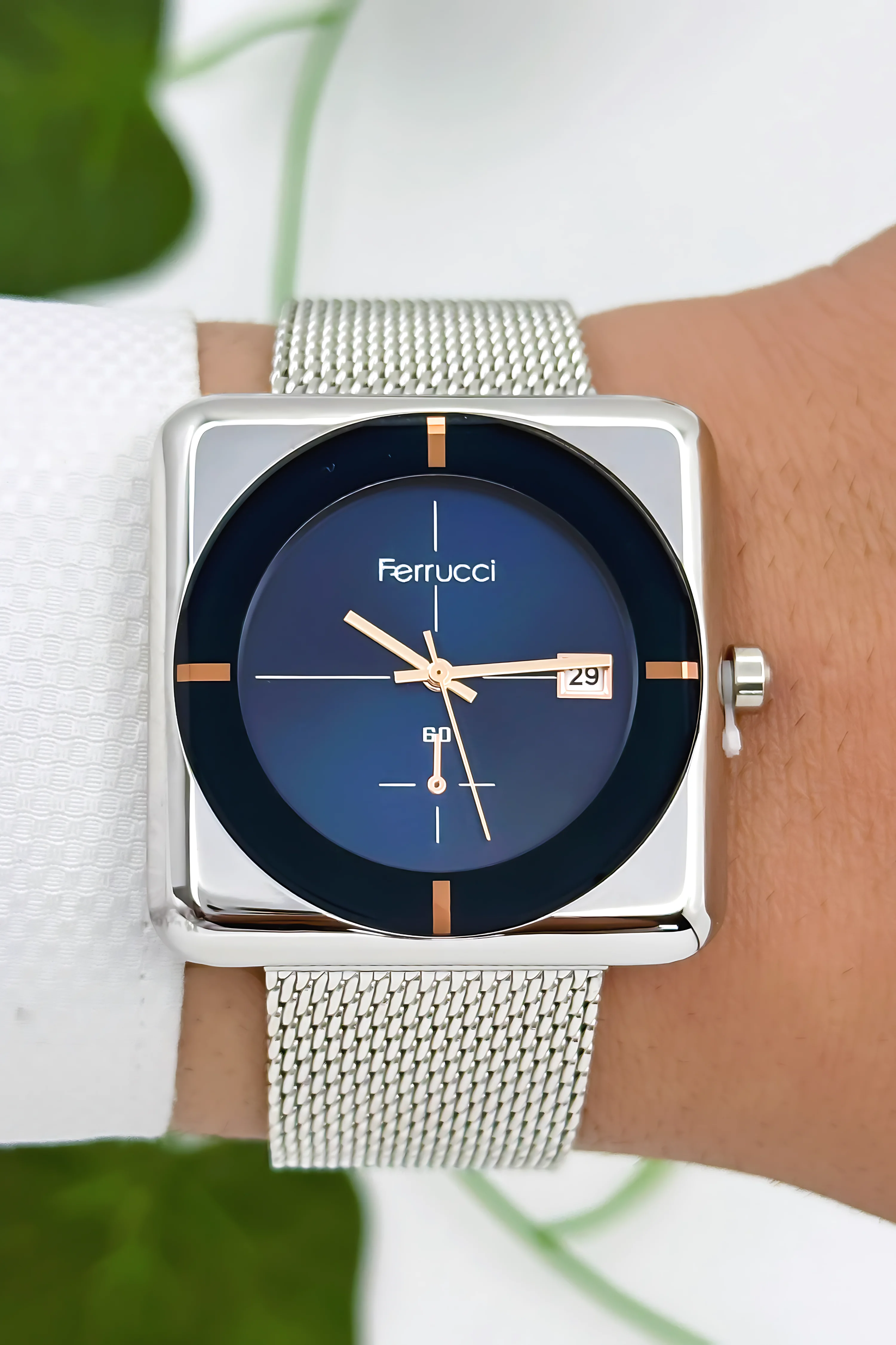 Ferrucci Takvimli Erkek Kol Saati Çelik Kasa & Çelik Kordon Gümüş-Mavi zmfer183