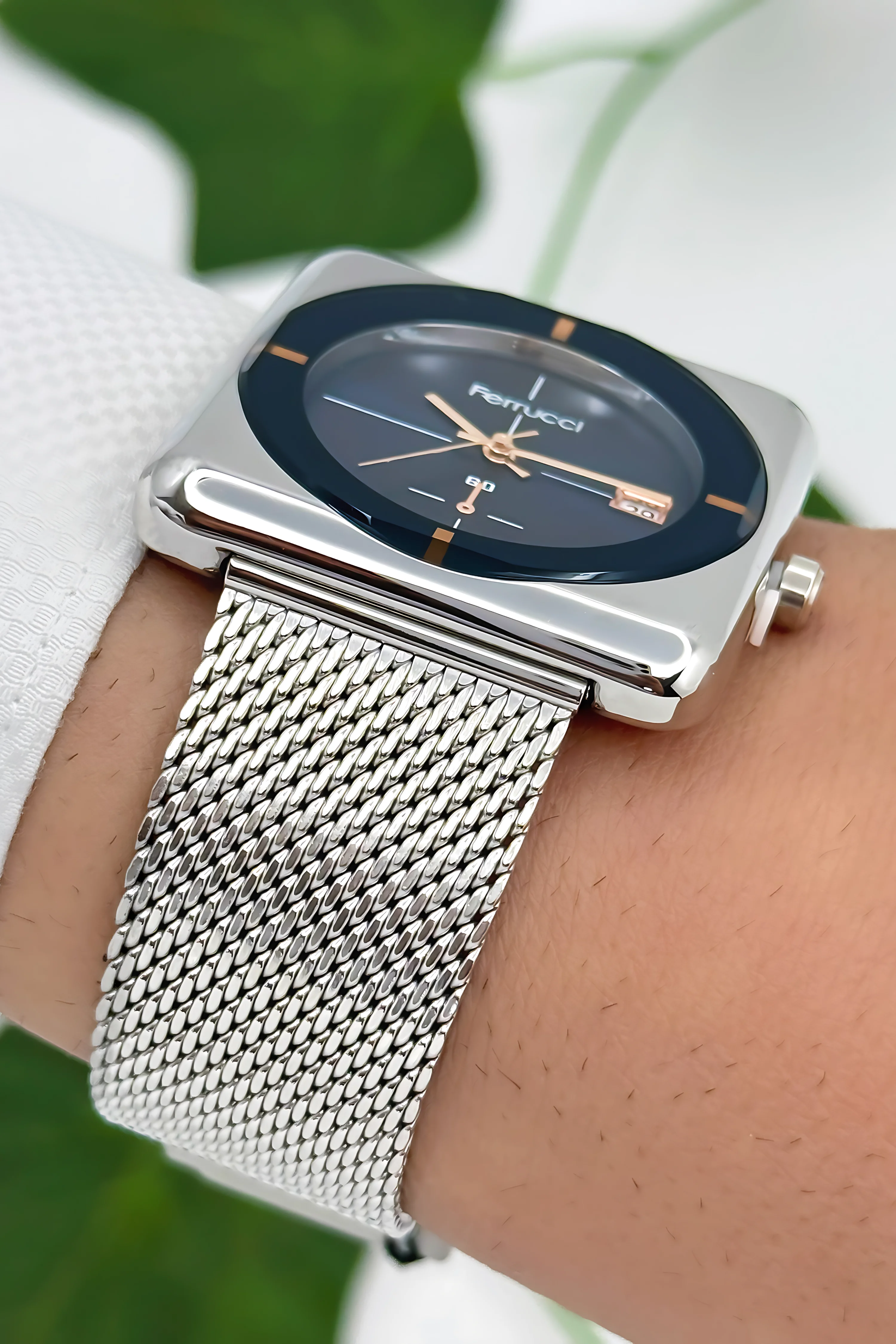 Ferrucci Takvimli Erkek Kol Saati Çelik Kasa & Çelik Kordon Gümüş-Mavi zmfer183