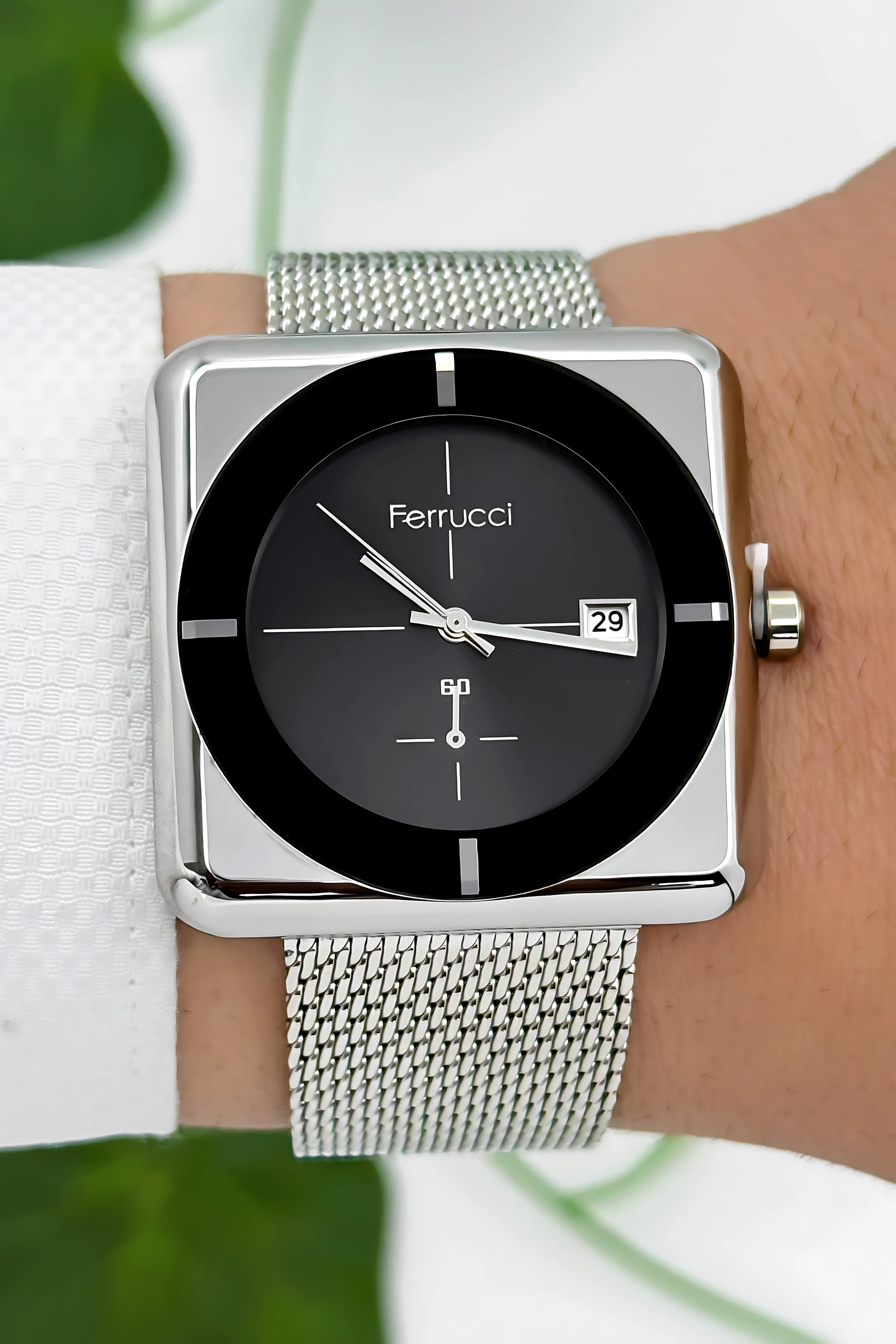 Ferrucci Takvimli Erkek Kol Saati Çelik Kasa & Çelik Kordon Gümüş-Siyah zmfer183