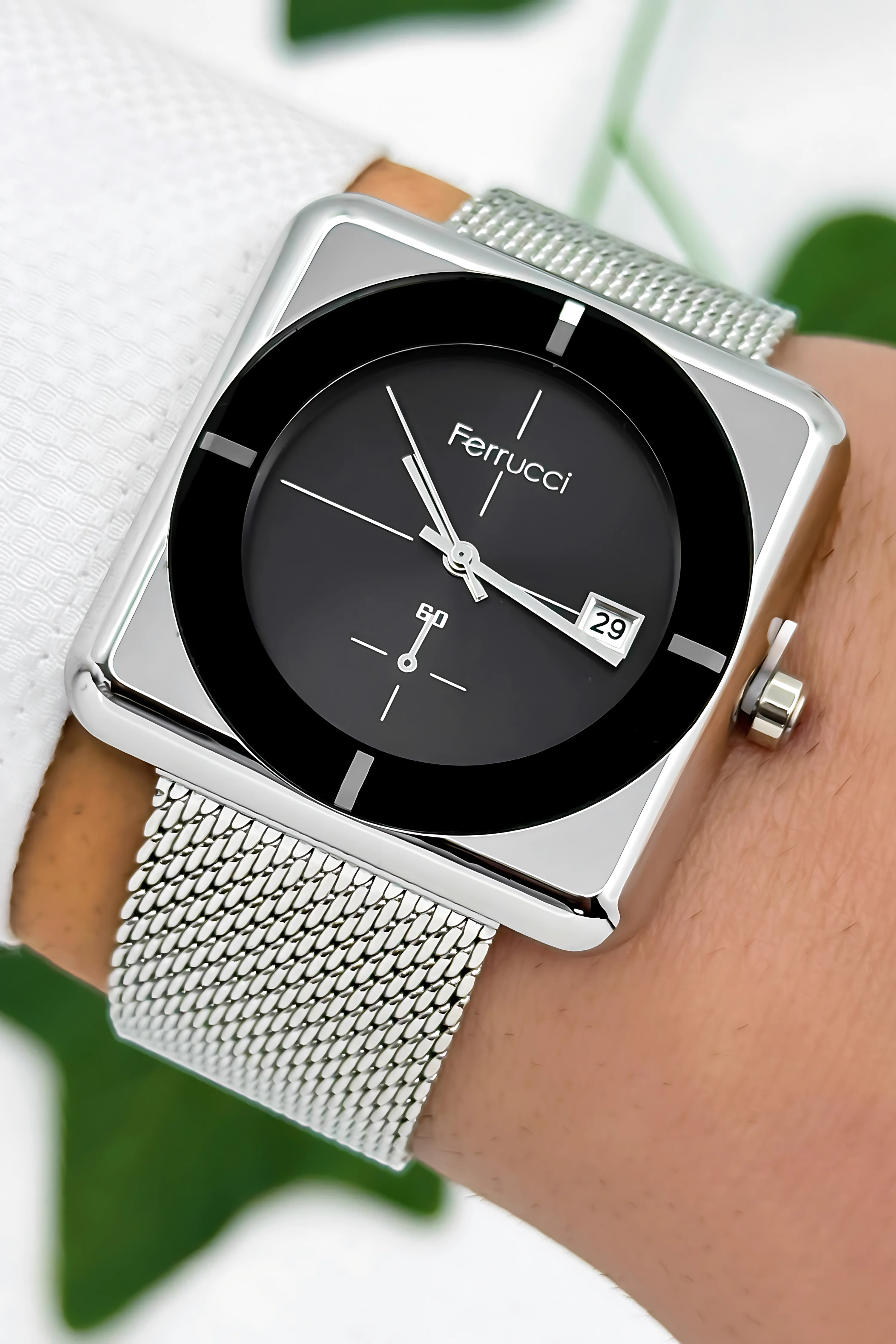 Ferrucci Takvimli Erkek Kol Saati Çelik Kasa & Çelik Kordon Gümüş-Siyah zmfer183