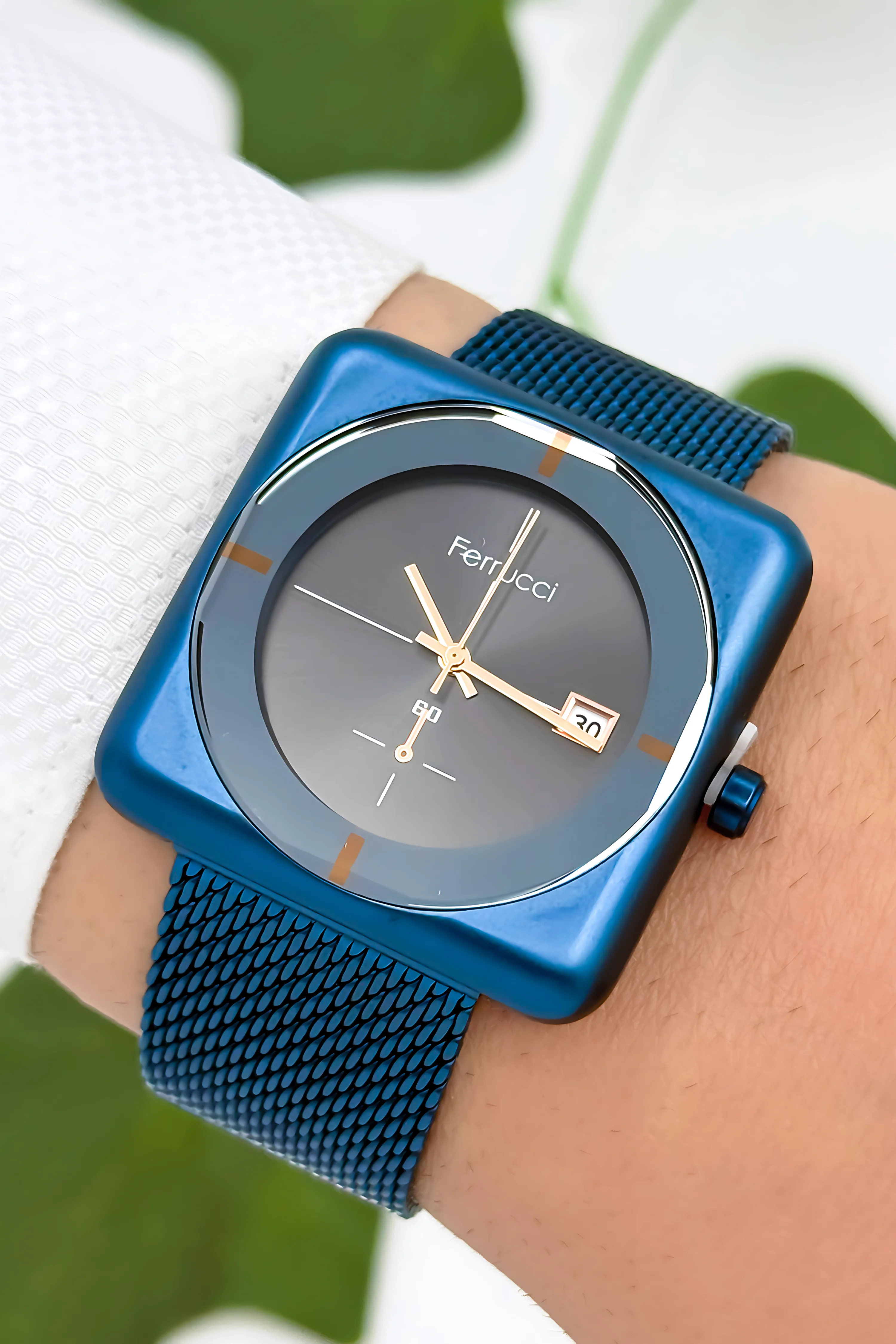 Ferrucci Takvimli Erkek Kol Saati Çelik Kasa & Çelik Kordon Mavi zmfer183