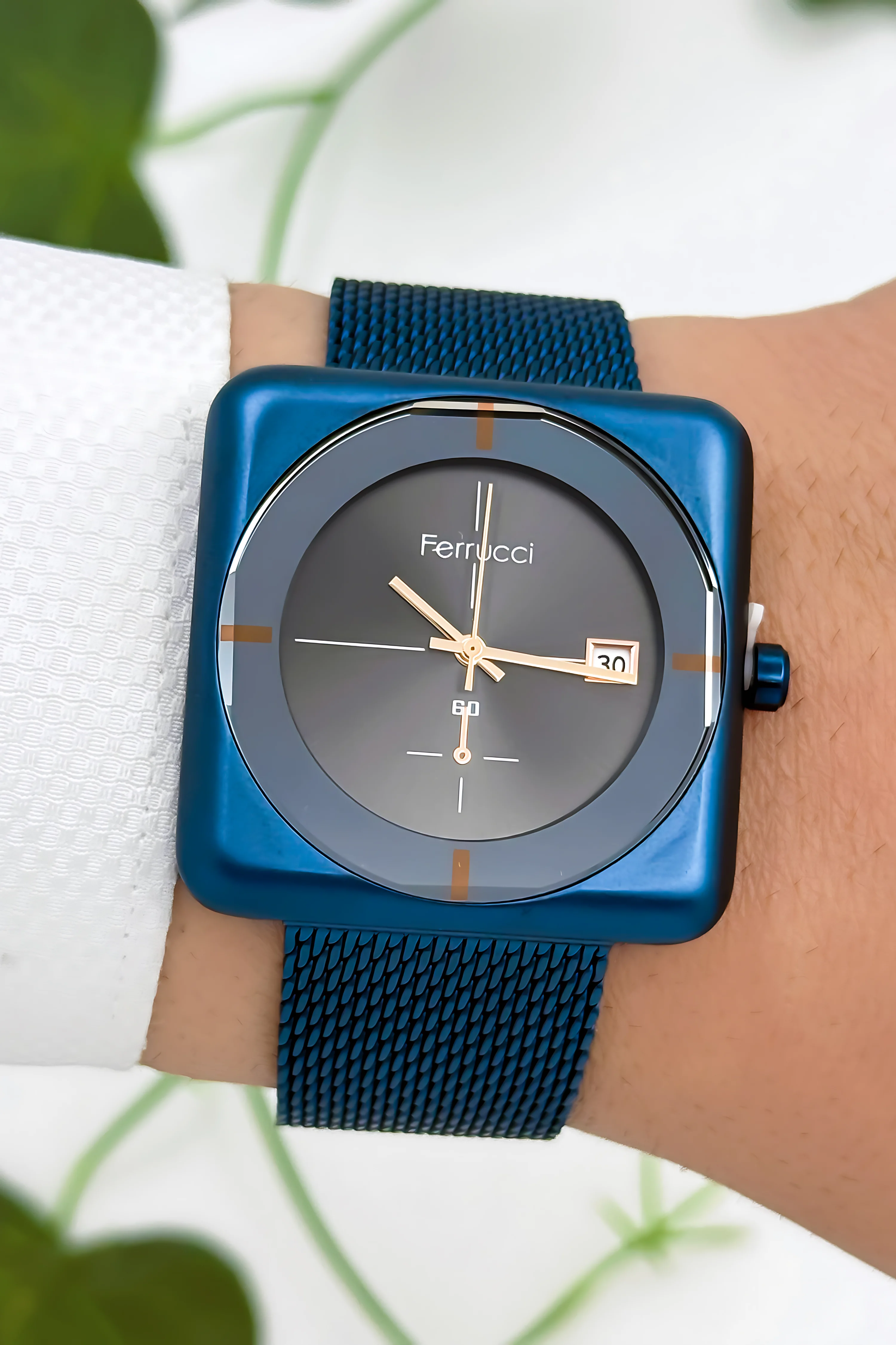 Ferrucci Takvimli Erkek Kol Saati Çelik Kasa & Çelik Kordon Mavi zmfer183