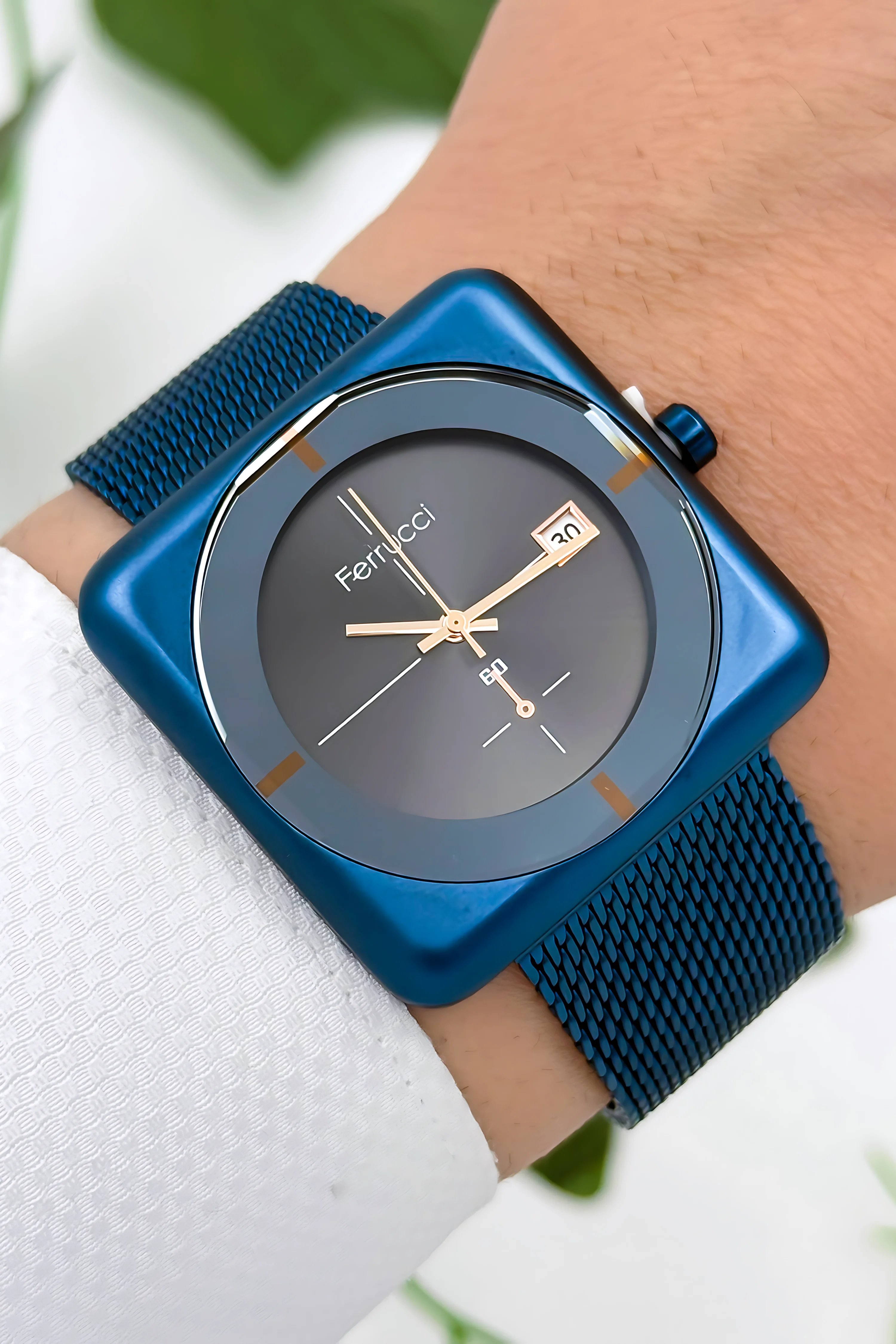 Ferrucci Takvimli Erkek Kol Saati Çelik Kasa & Çelik Kordon Mavi zmfer183