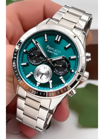 Ferrucci Function Erkek Kol Saati - Gümüş Renk Kasa ve Çelik Kordon, Yeşil Kadran ZMFer063
