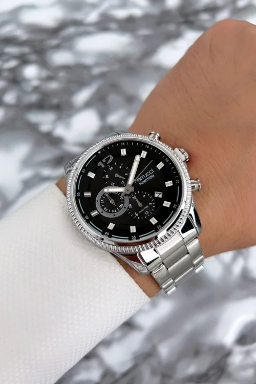 Ferrucci Gümüş-Siyah Erkek Kol Saati Çelik Kordon Function zmfer073