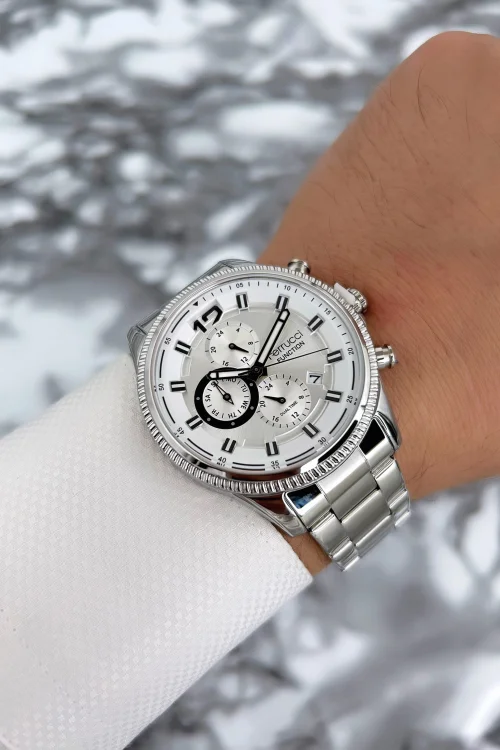 Ferrucci Gümüş-Beyaz Erkek Kol Saati Çelik Kordon Function zmfer073