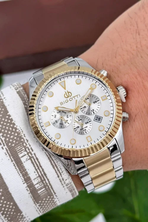 Bigotti Milano Luxury Erkek Kol Saati Gold-Gümüş Çelik Kordon Çelik Kasa Fonksiyonlar Aktif zmb007