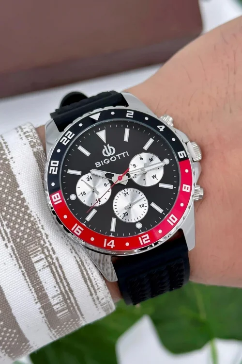Bigotti Milano Luxury Erkek Kol Saati Siyah Silikon Kordon Çelik Kasa Fonksiyonlar Aktif zmb005