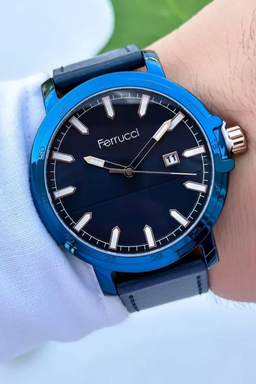 Ferrucci Deri Kordon Takvimli Erkek Kol Saati Bileklik Hediyesi ile