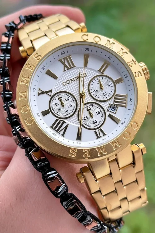 Commes Erkek Kol Saati Crono Fonksiyonlar Aktif Gold Renk ,Bileklik Hediyesi ile zmcms010