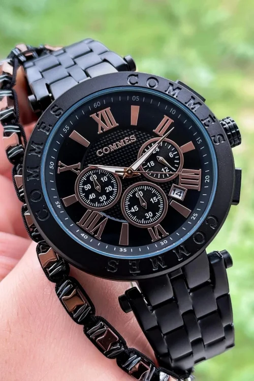 Commes Erkek Kol Saati Crono Fonksiyonlar Aktif Siyah Renk ,Bileklik Hediyesi ile zmcms010